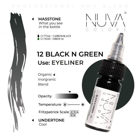 Encre Nuva Colors PMU 15ml - 12 Black n Green