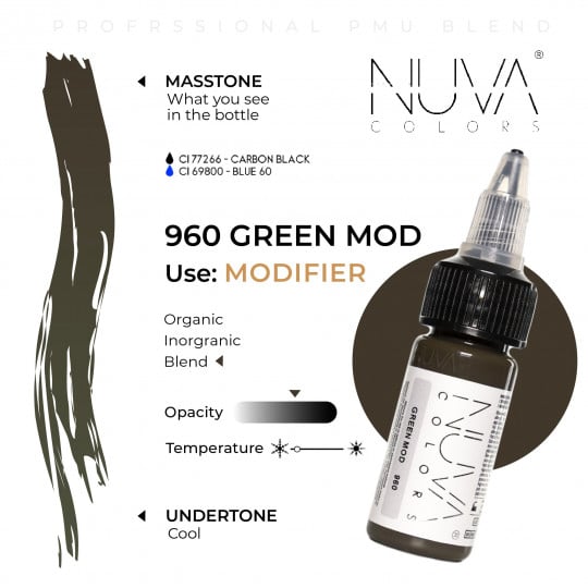 Encre Nuva Colors PMU 15ml - MODIFICATEUR - 960 Green Mod