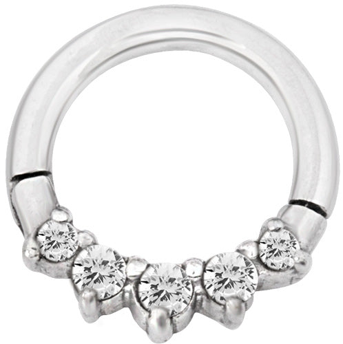 SS 316 HINGED RING SET W. ZIRCONIA (FRONT FACING)