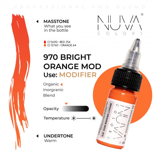 Encre Nuva Colors PMU 15ml - MODIFICATEUR - 970 Bright Orange Mod