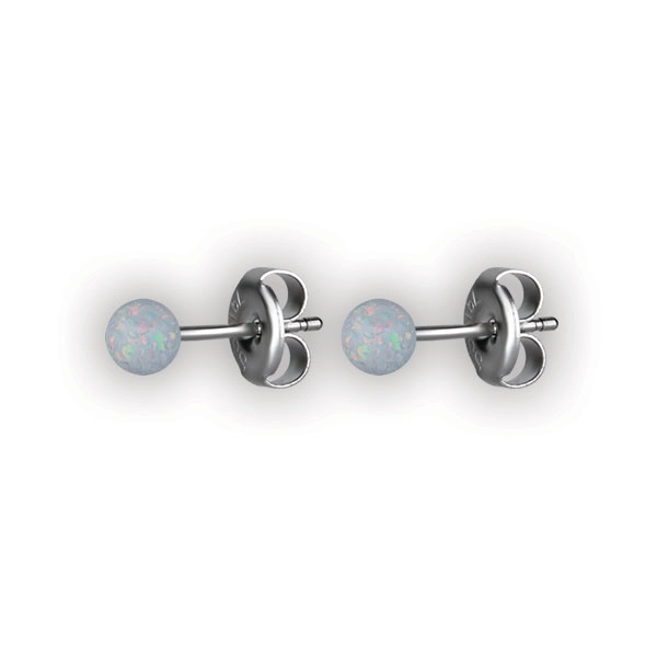SS 316 SYNTHETIC OPAL BALL EARSTUDS (PAIR) 3mm WH/OP