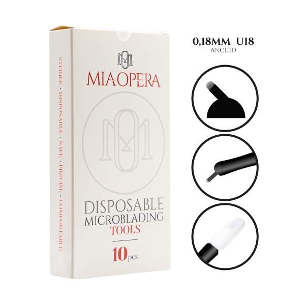 Outils jetables pour MicroBlading de MiaOpera - 10pcs - 0,18mm U18 Angled